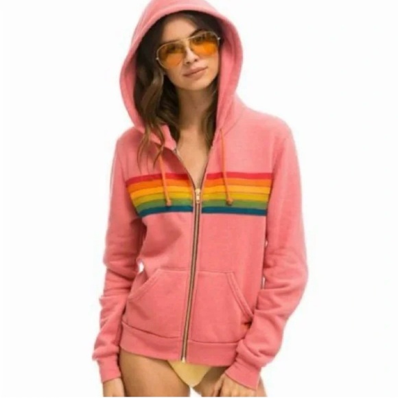 🌈 Aviator Nation Pink 6 stripe Hoodie - Picture 1 of 6